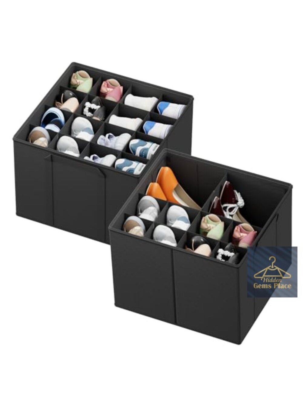 Foldable Shoe Storage Organizer Bins with Adjustable Dividers, 2 Pack